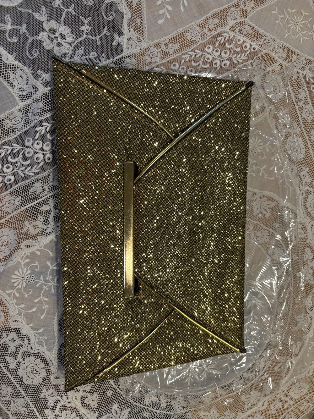 Glitter Envelope Clutch in Gold
